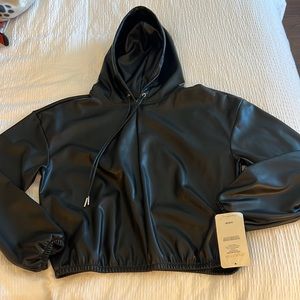 New black Fabletics vegan leather hoodie small